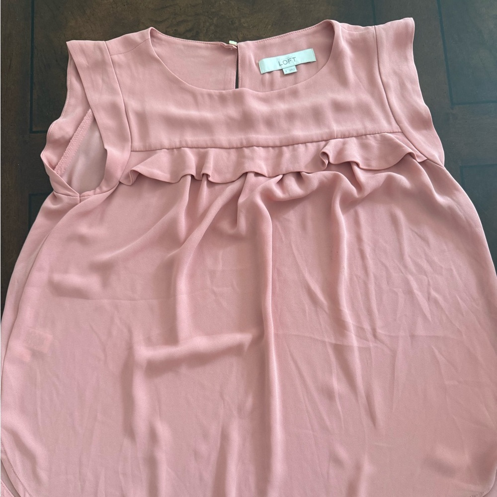 LOFT Blush Pink Sleeveless Ruffle Front Top